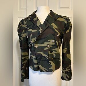 Women’s Camo Print  Double Breasted Puff Long Sleeve Blazer, Size: L